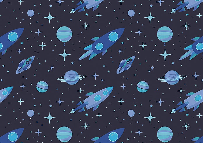 Rocket Adventure, Cosmic Blue - Motorised Roman Blind - Image 7